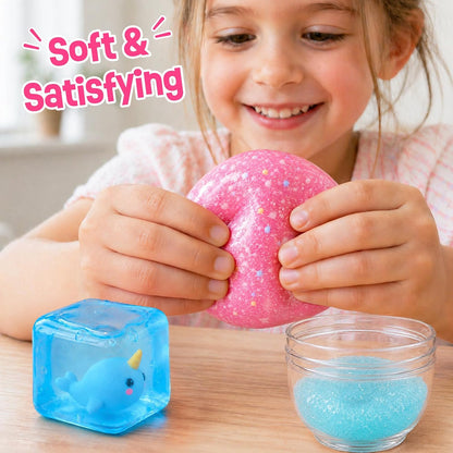 MOREDOTS Squishy Making Kit, Make 5 DIY Squishies, Arts & Crafts Activity Set for Kids Ages 6+, Glitter Drink Cup, Ball, Cheese & Cube Squishies