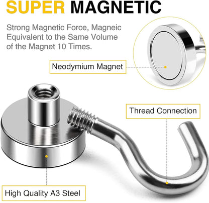 DIYMAG Magnetic Hooks 20-Pack, 30 Lbs Heavy-Duty Neodymium Magnetic Hooks for Cruise Cabins, Refrigerator, Kitchen, Garage & Metal Surfaces, Silver