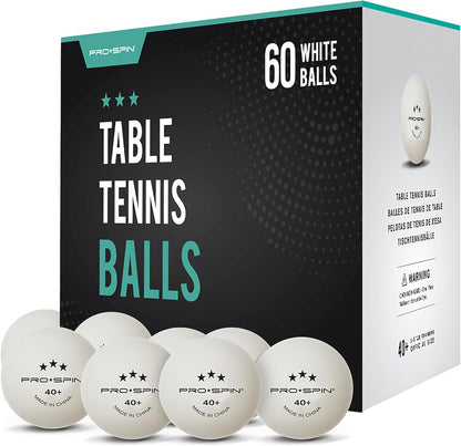 PRO-SPIN Ping Pong Balls, 3-Star Premium White Table Tennis Balls, 40+ ABS Professional-Quality Training Balls, 60-Pack