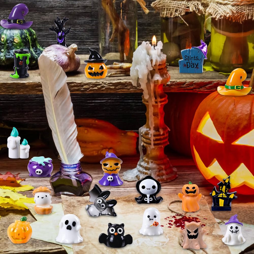 DIYDEC 32-Piece Halloween Mini Resin Figures, 32 Styles Tiny Skull, Ghost & Animal Miniatures for Halloween Decor, Party Favors, Garden, Dollhouse & DIY Crafts