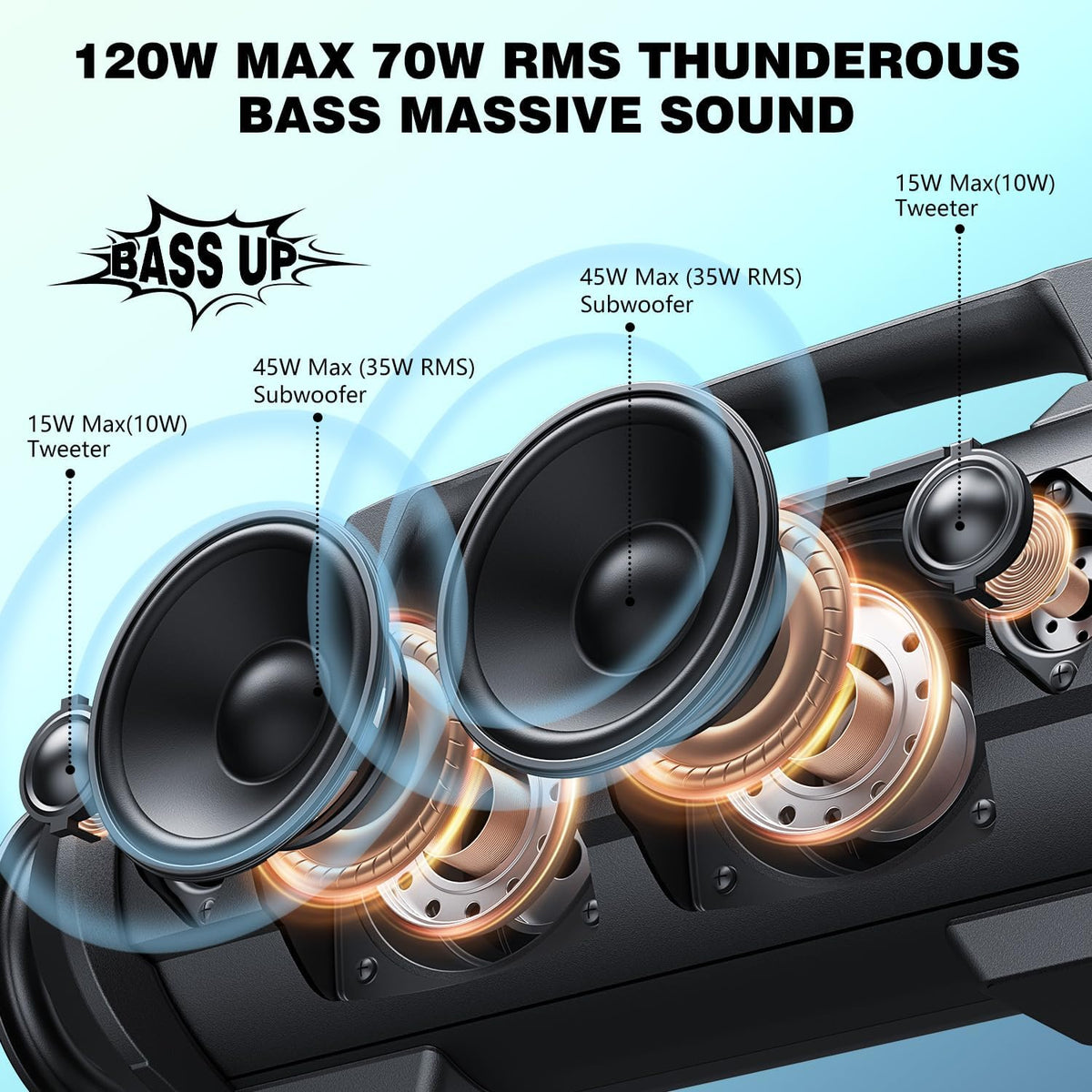 W-KING Portable Bluetooth Speaker with Wireless Microphone, Loud Karaoke 120W Peak 70W RMS Waterproof Outdoor Bluetooth Speakers, 110dB Bass Up, 42H/BT5.4/DSP/RGB, Stereo Pairing for Camping/Beach