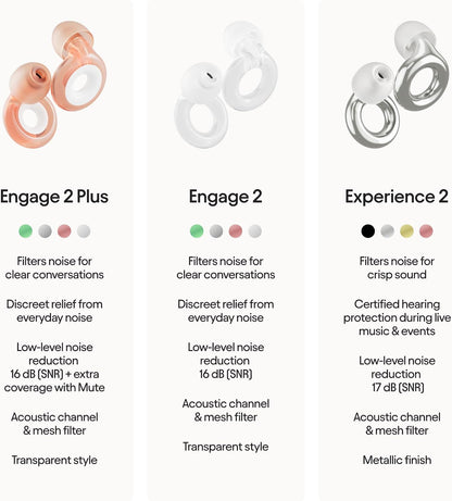 Loop Engage 2 Plus Ear Plugs | 16dB SNR Noise Reduction with Mute Accessories for Clear Speech & Everyday Noise Relief