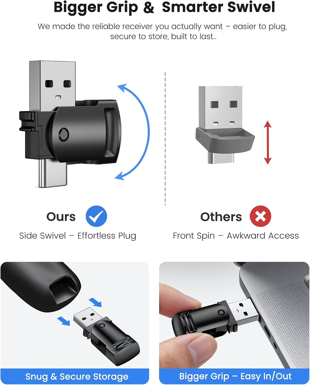 Presentation Clicker with USB-A & USB-C Receiver, 2.4GHz Wireless Presenter Remote with Volume Control & Red Light Pointer, Clicker for PowerPoint Slides Slide Advancer for Mac Computer, Plug & Play