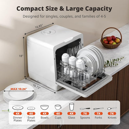 AIRMSEN Countertop Dishwasher with Built-in Water Tank & Softener