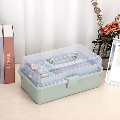 BTSKY 3-Layer Plastic Dividing Storage Box, Craft Organizer and Storage Case with Adjustable Compartments, Haze Green