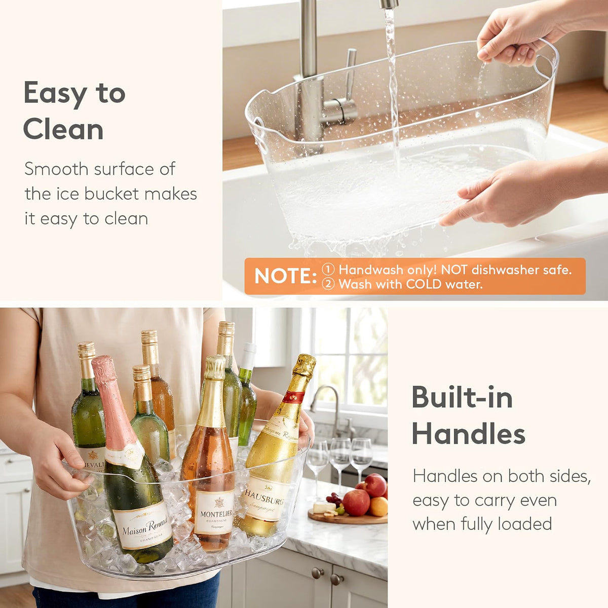 Lifewit 13L Plastic Ice Bucket for Parties, 2-Pack BPA-Free PET Beverage Tub with Comfortable Handles, Shatterproof Drink Cooler for Champagne, Cocktails, Mimosa & Soda Bar