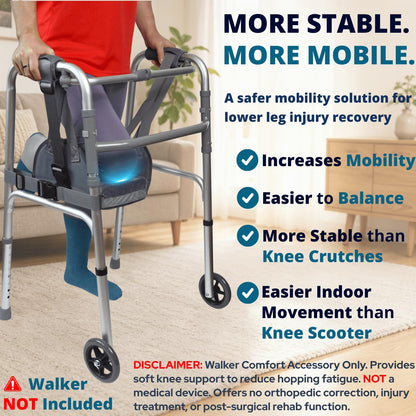 Knee Sling for Walker, Knee Support for Non Weight Bearing Alternative to Knee Scooter & Crutch for Surgery Recovery, Walker Accessories for Foot Injuries, Adjustable, Cushioned, Grey