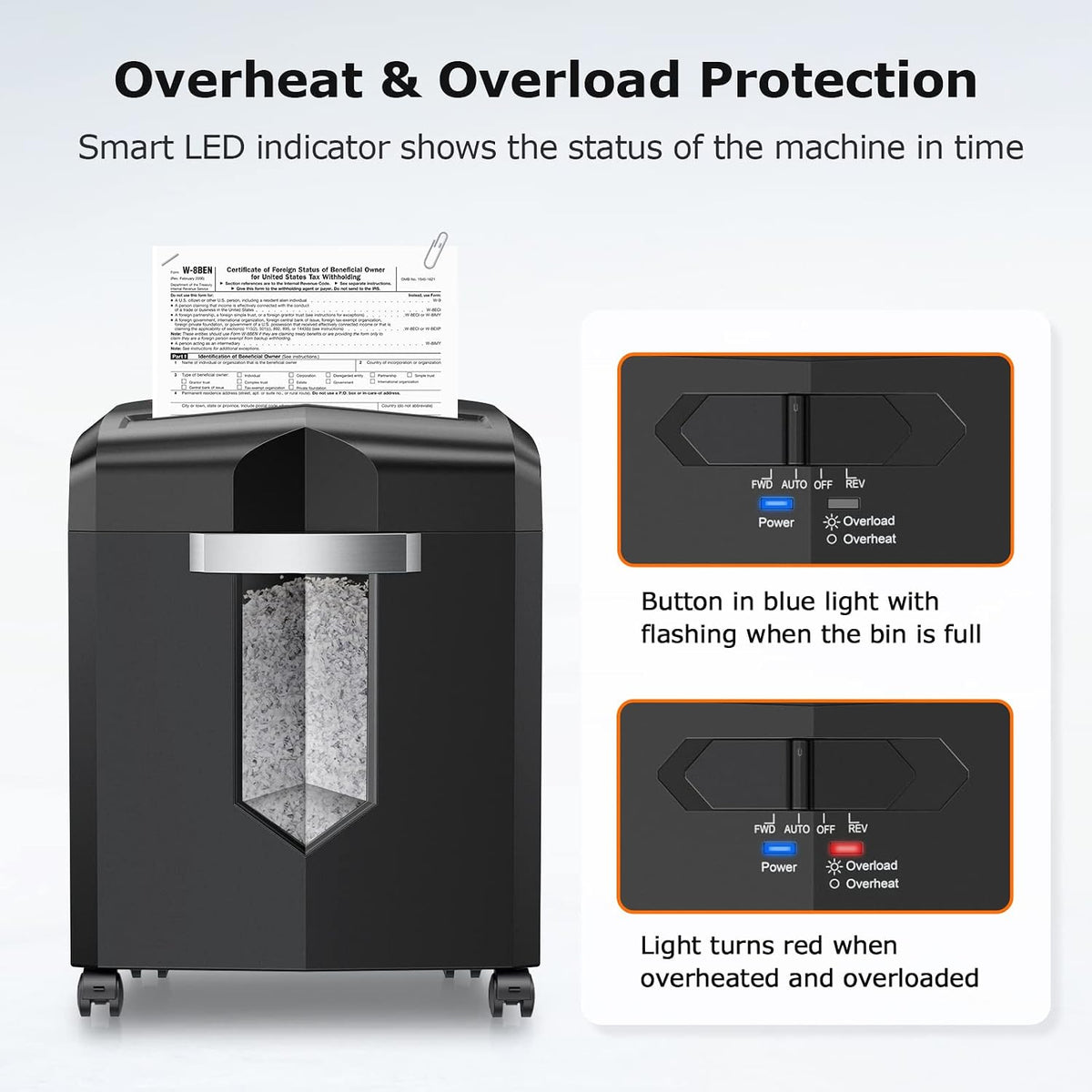 bonsaii 12-Sheet Micro Cut Paper Shredder | P-4 High Security, Jam-Proof Heavy Duty Shredder with 4.2-Gallon Pullout Bin & Casters for Home Office