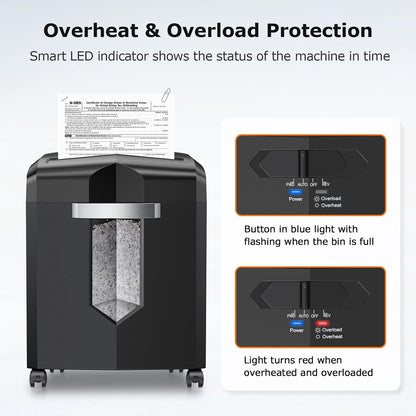bonsaii 12-Sheet Micro Cut Paper Shredder | P-4 High Security, Jam-Proof Heavy Duty Shredder with 4.2-Gallon Pullout Bin & Casters for Home Office