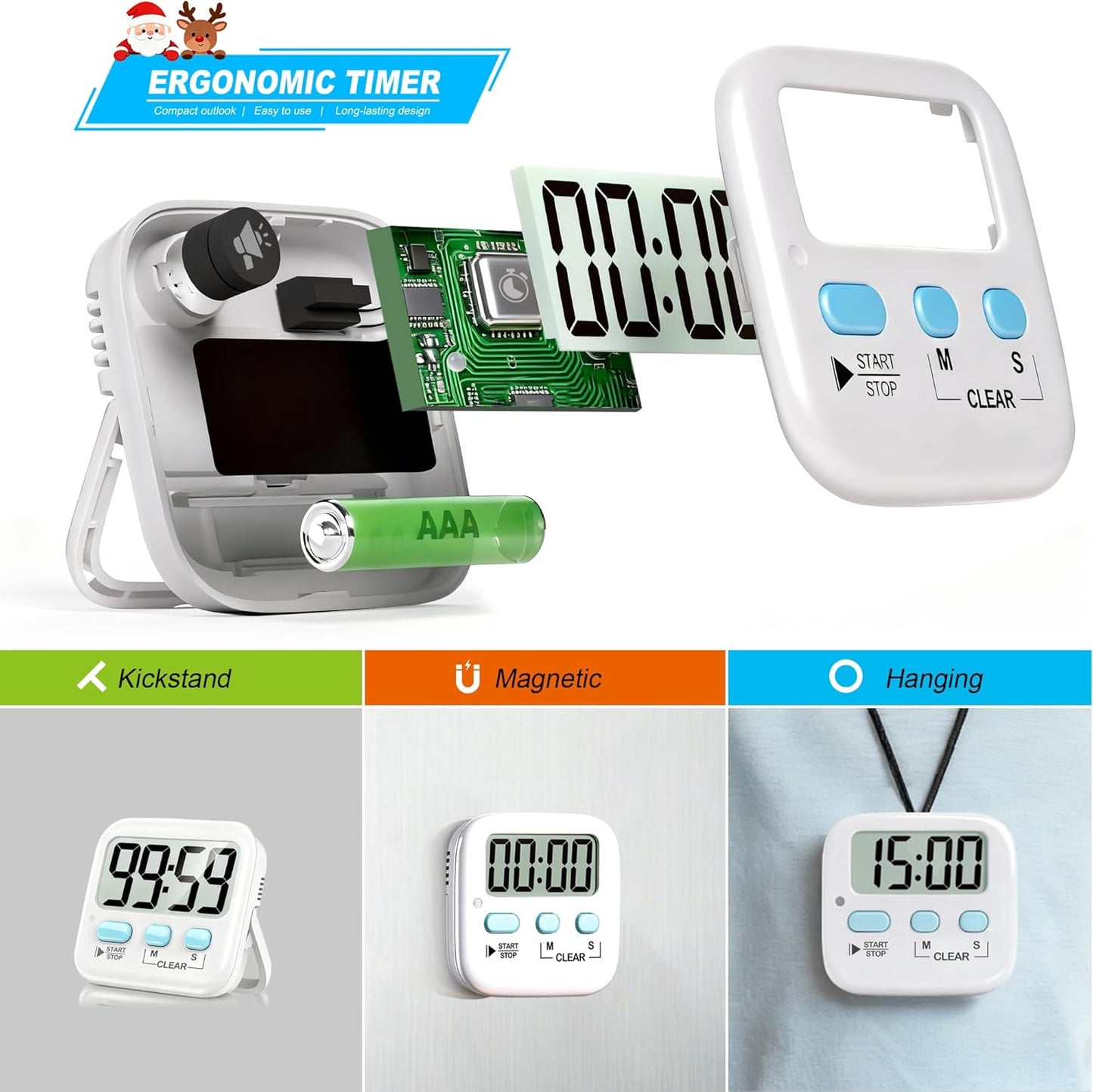 Antonki Digital Kitchen Timer 2-Pack with Alarm