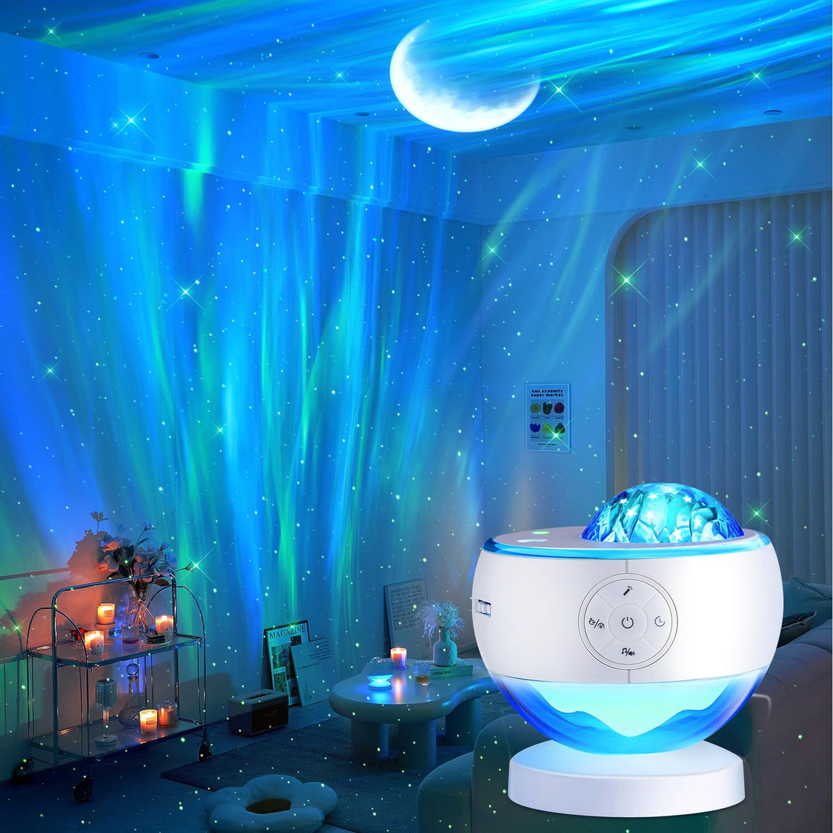 COOLNIGHT LED Aurora Sensory Light Galaxy Projector, 7-in-1 Northern Lights Star & Moon Projector with Bluetooth 5.3 Speaker, White Noise Sound Machine, Remote & Timer