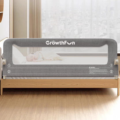 GrowthFun Foldable Bed Rail for Toddlers, 71-Inch Reinforced Carbon Steel Bed Guard with Breathable Oxford Mesh, Adjustable Safety Rail for Twin, Full, Queen & King Beds, Grey