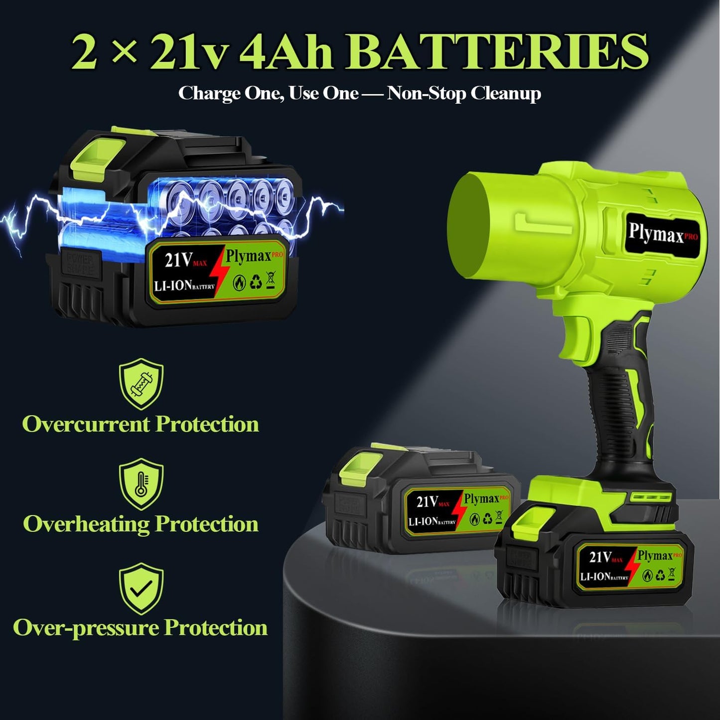 Cordless Leaf Blower, 800,000 RPM Electric Handheld Blower, Leaf Blower Cordless with 2×4.0Ah Batteries & Charger,Snow Blowers with 2-Nozzles for Patio,Lawn Care,Dust,Snow & Car Drying
