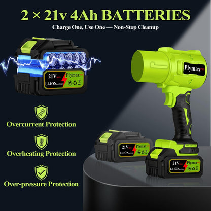 Cordless Leaf Blower, 800,000 RPM Electric Handheld Blower, Leaf Blower Cordless with 2×4.0Ah Batteries & Charger,Snow Blowers with 2-Nozzles for Patio,Lawn Care,Dust,Snow & Car Drying