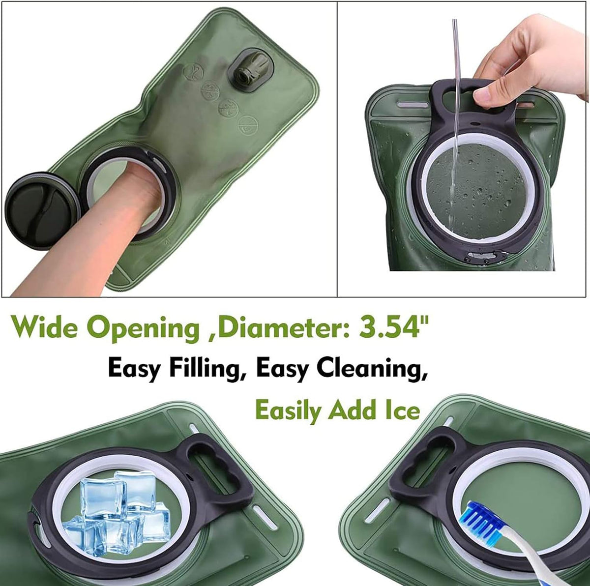 CHERAINTI 2L Hydration Bladder for Hiking Backpack, BPA-Free Leak-Proof Water Reservoir with Quick-Release Tube, High-Flow Bite Valve & Dust Cover, Military Green