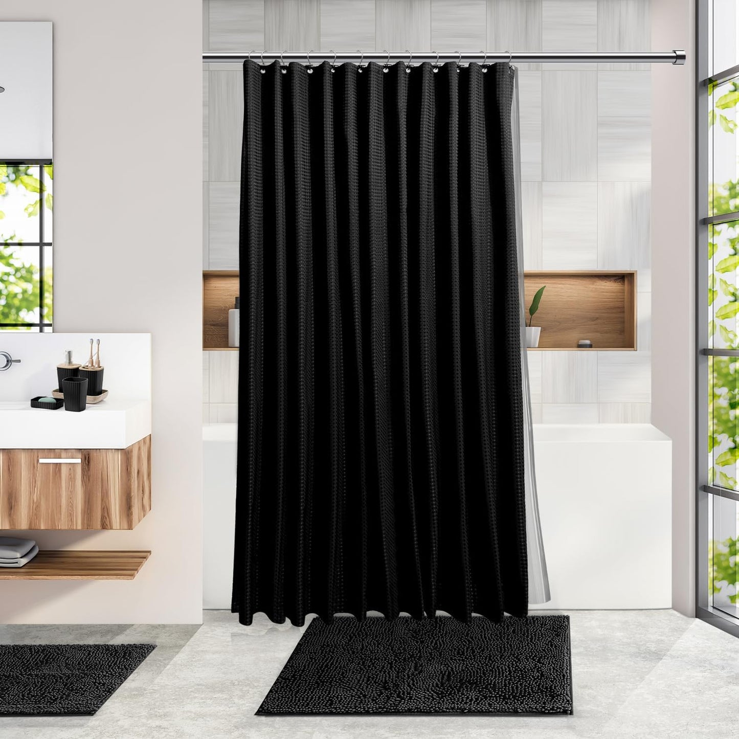 Clara Clark Black Bathroom Set, Shower Curtain Set, Bathroom Accessory Set