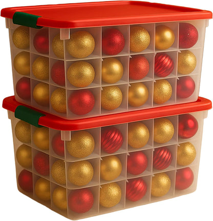 HOMZ Holiday Tote Plastic Storage Bin with Lid, 112 Qt, Clear/Red, 2 Pack Large Stackable Organization Container for Home, Garage, and Office Organization