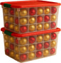 HOMZ Holiday Tote Plastic Storage Bin with Lid, 112 Qt, Clear/Red, 2 Pack Large Stackable Organization Container for Home, Garage, and Office Organization