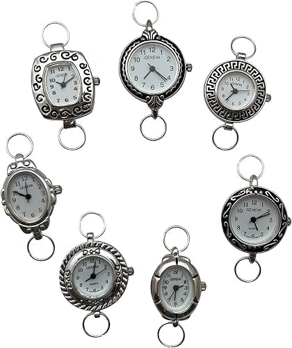 NIMI 5-Piece Elegant Colorful Watch Face Set for Beading & Jewelry Making, DIY Watch Faces with New Batteries & Loops, Silver