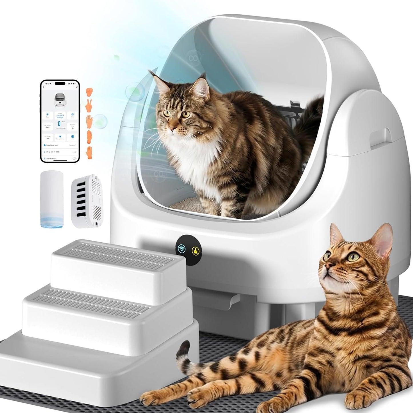 Automatic Litter Box,Self Cleaning Litter Box,90L Large Capacity with APP Control,Odor Control,Garbage Bag and Safety Sensor,Eyesun,for Multiple Cats, Large Cat(Milk White)