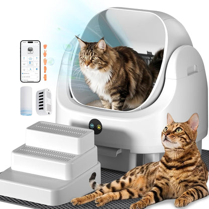 Automatic Litter Box,Self Cleaning Litter Box,90L Large Capacity with APP Control,Odor Control,Garbage Bag and Safety Sensor,Eyesun,for Multiple Cats, Large Cat(Milk White)
