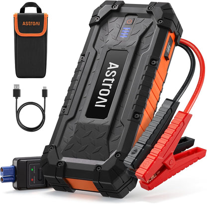 AstroAI S8 Ultra 12V 4000A Lithium Jump Starter Up to All Gas/12L Diesel Heavy-duty Battery Booster with Smart Jumper Cables, Type-C Power Bank, 3-Mode LED Flashlight, Rugged Protection, Orange