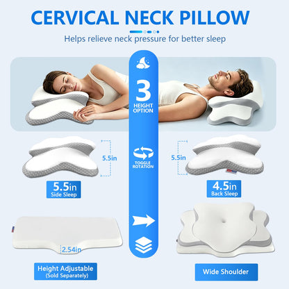 HyperionFlo Essentials Cervical Neck Pillow for Neck Pain Relief & Side Sleepers, Ergonomic Orthopedic Memory Foam Pillow with Cervical Neck Support, Cooling Cover, White, Standard