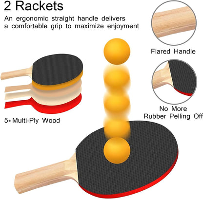FBSPORT Ping Pong Paddle Set, Portable Table Tennis Set with Retractable Net, 2 Rackets, 6 Balls & Carry Bag for Indoor & Outdoor Games