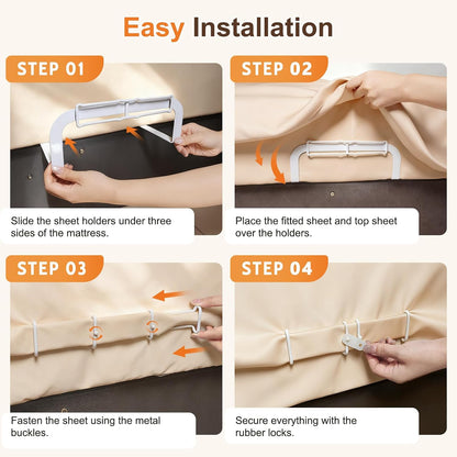 Sweetyear Upgrade Reinforced Sheet Holder, 6Pcs Metal Side Bed Sheet Holders Firm & Tight - Fit All Mattress Sizes, Easy Installation (White)