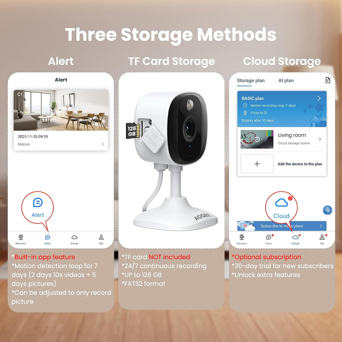 AOQEE C1 2K Security Camera 2-Pack, Indoor & Outdoor Wi-Fi Cameras, 3MP Color Night Vision, Two-Way Audio, Motion Detection, IP65 Waterproof, Works with Alexa & Google Home
