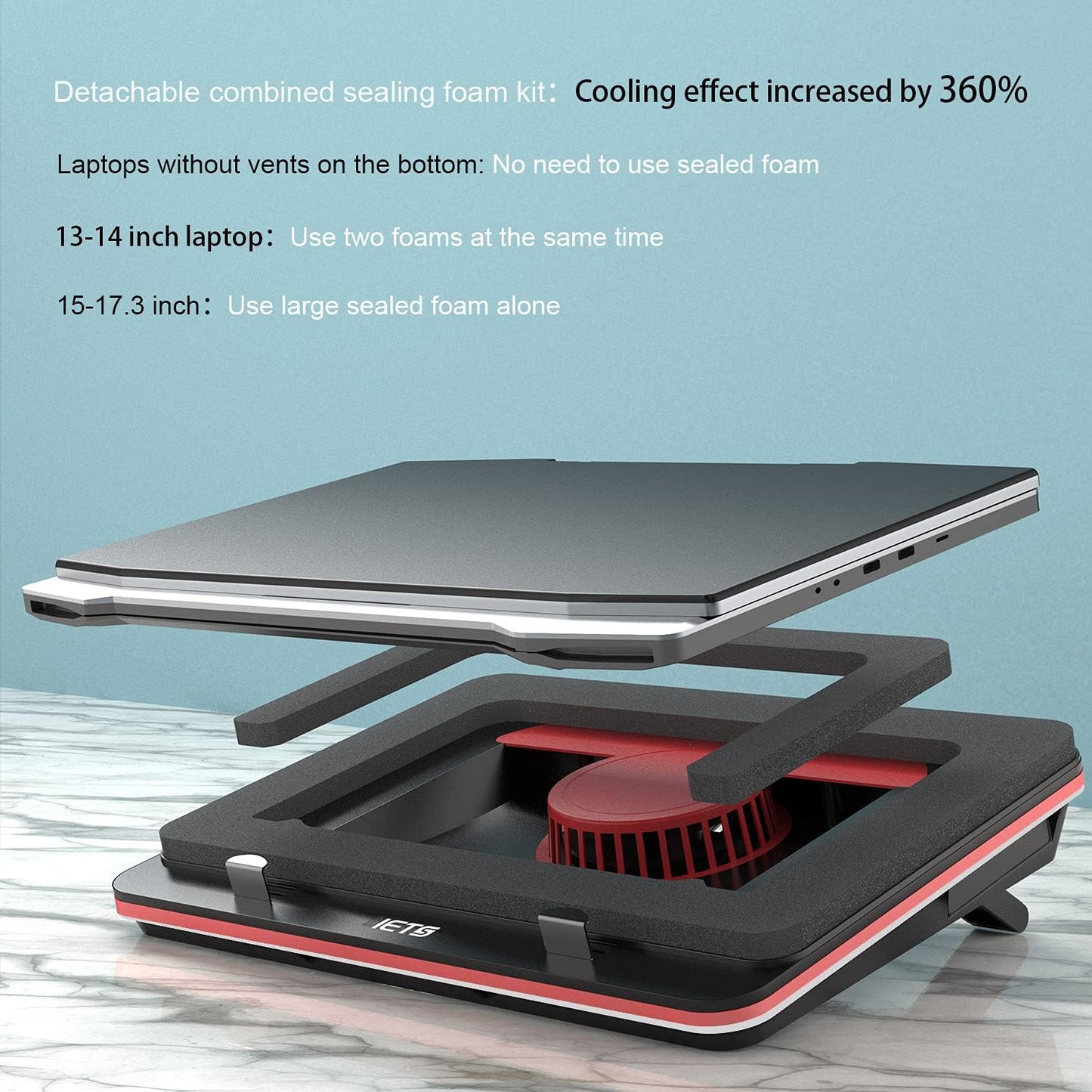 IETS GT500 Powerful Turbo-Fan (4200 RPM) Laptop Cooling Pad with Infinitely Variable Speed,Seal Foam for Rapid Cooling Gaming Laptop,Dust Filter for Protect Laptop,13-17.3inch Laptop Cooler