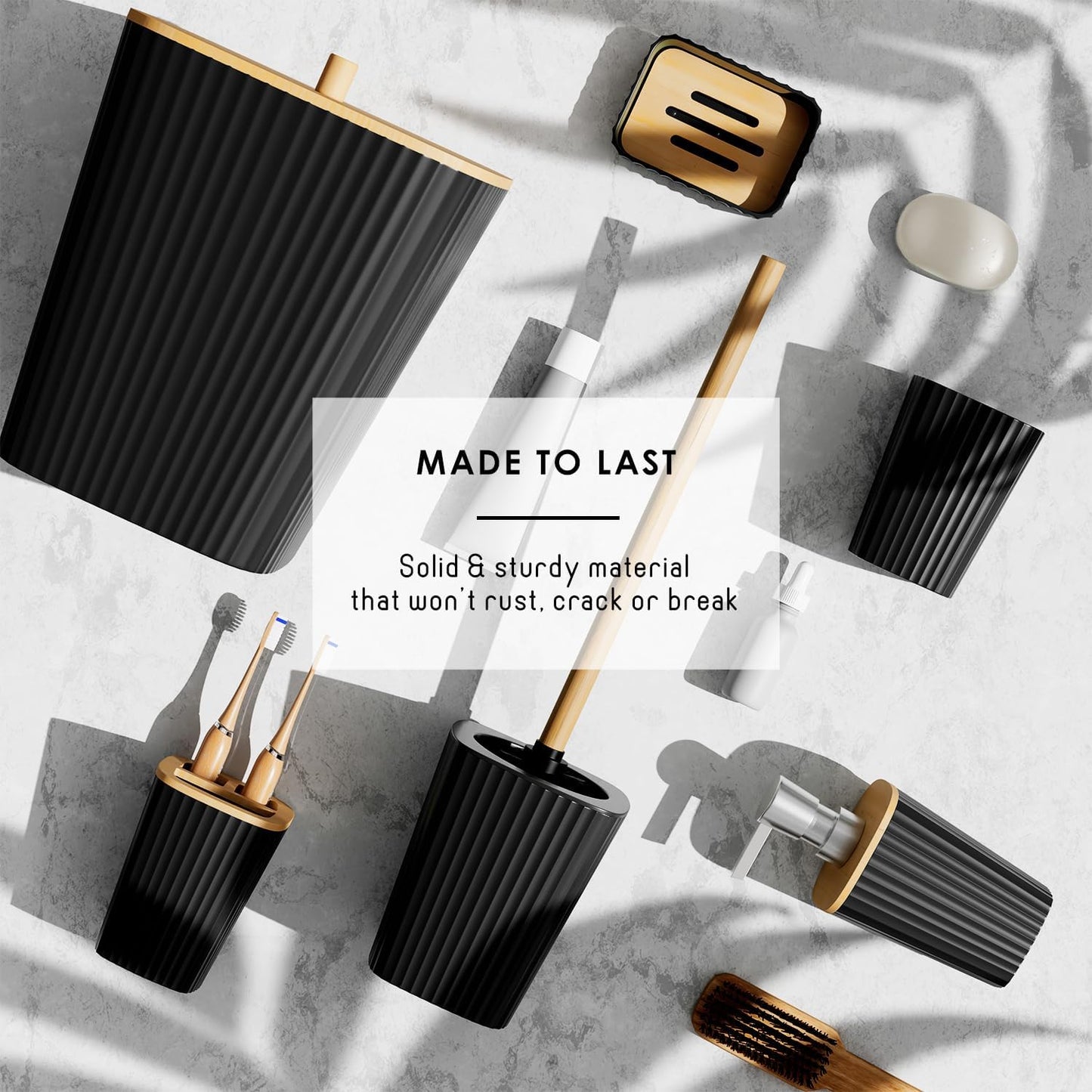 Clara Clark Black Bathroom Set, Shower Curtain Set, Bathroom Accessory Set