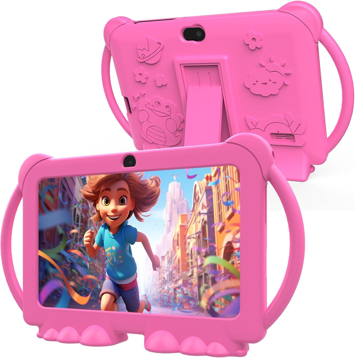 PEICHENG PCQ8 Kids Tablet 7 Inch, Android 12, 4GB RAM 32GB ROM, Parental Control, Dual Camera, IPS Touchscreen, Shockproof Case, Pink