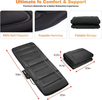 CILI Full Body Massage Mat with Heat, 59" Vibration Massage Pad, 10 Motors, 5 Modes, 3 Intensities, Graphene Heating, Back, Hip & Leg Massager