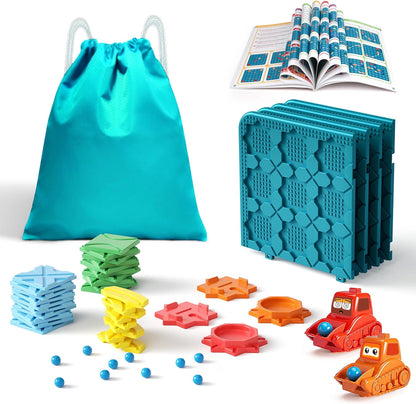 burgkidz STEM Logical Road Builder Board Game, Large 22.05" x 22.05" Maze Puzzle with 200+ Challenges, 3 Game Modes, Pull-Back Cars & Marbles, Educational Toy for Kids Ages 4-8