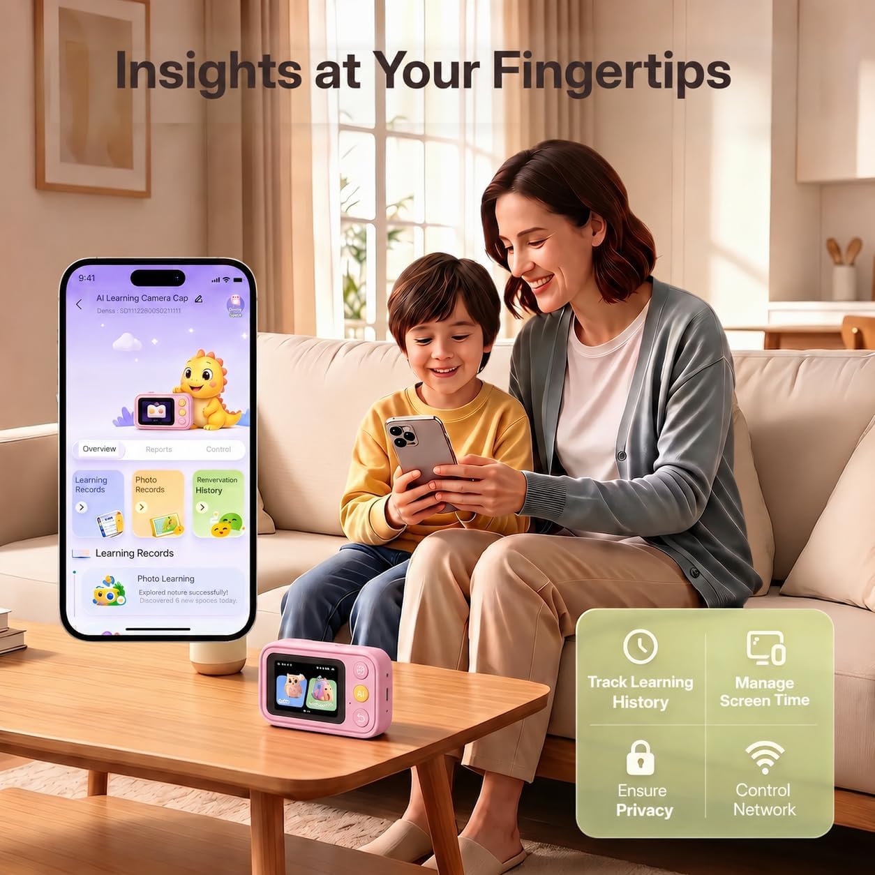Kids Learning Camera for Ages 3-10, 5 Languages, Snap & Learn Recognition, Parent App Control, 4G LTE & Wi-Fi, 5 Learning Guides, 2.8-Inch Touchscreen, 32GB, Back to School Gifts, Pink