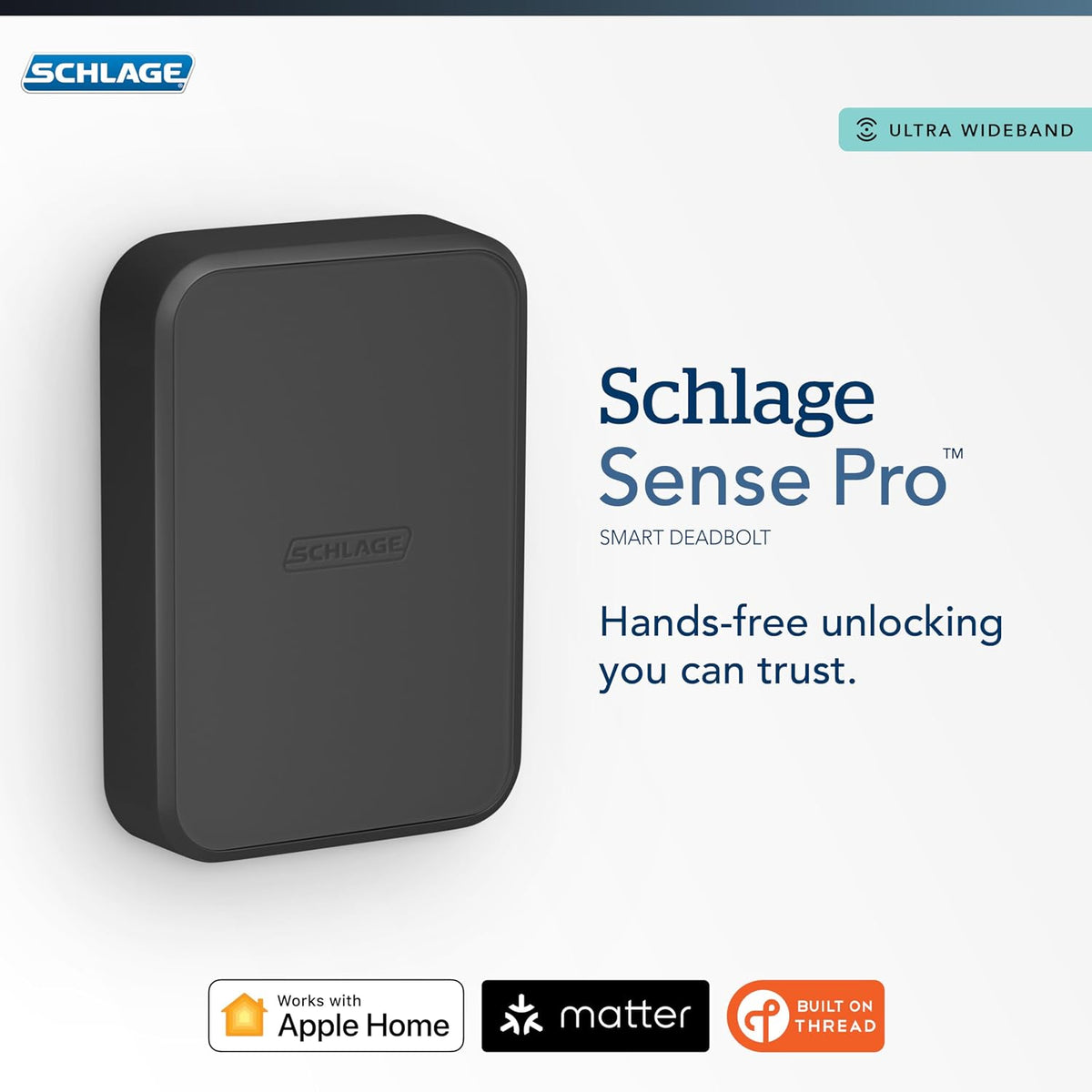 Schlage Sense Pro UWB Smart Deadbolt Lock, Hands-Free Unlock, Matte Black