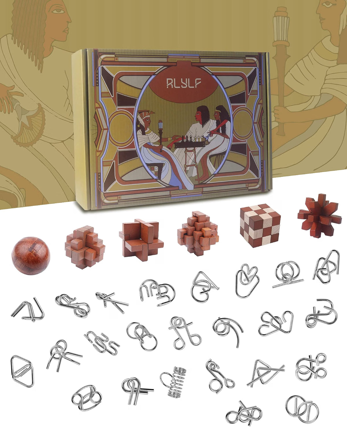 RLYLF 30-Piece Brain Teaser Puzzle Set, Wooden & Metal 3D Assembly and Disassembly Puzzles for Adults, Teens & Kids, Portable Logic Games for Family, Office & Party