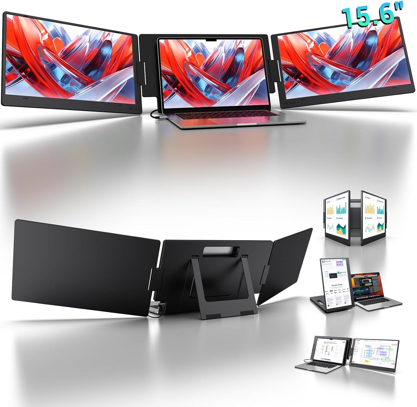 KYY Extensor de pantalla para laptop de 15.6", Monitor portátil FHD IPS de 1080P, un solo cable USB-C, triple monitor, pantalla dual de viaje para laptops de 12"-17", rotación de 360° y soporte, X90D (Requiere controlador)