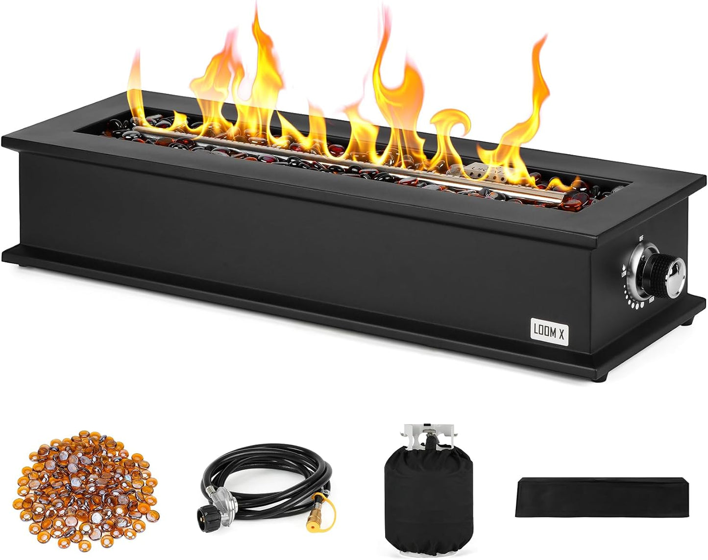 28" Propane Gas Fire Pit with 10FT Hose, 2 Covers & Glass Beads, FP063 Portable Smokeless Tabletop Fireplace for Outdoor Patio Backyard Camping RV Tailgating, Great Gift Choice, 40000BTU