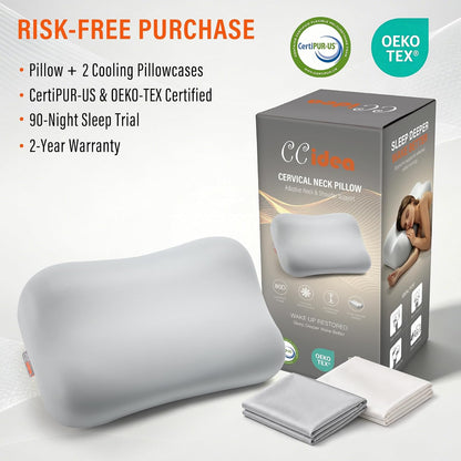 CCidea Cervical Neck Pillow for Neck Pain Relief - 80D Cloud-Like Memory Foam Bed Pillow, 9 Ventilation Channels, Dual Height for Side, Back & Stomach Sleepers, 2 Ice Silk Cooling Pillowcases, Queen