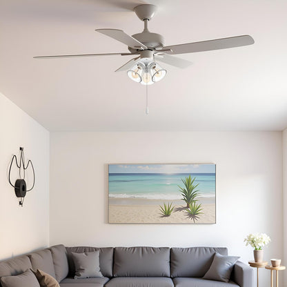 Aspen Creative 22013-1, Three-Light Ceiling Fan Light Kit with Pull Chain, Matte White Finish with Clear Glass Shades, 13-1/8" Diameter x 6-3/4" Height