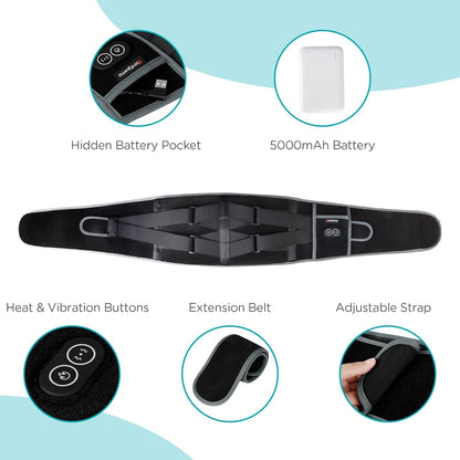 Comfytemp Cordless Heating Pad with Massager for Back, Portable Heated Belt with 3 Heat Levels and 3 Vibration Modes, 5000mAh Rechargeable Battery, Up to 58-Inch Waist, Black