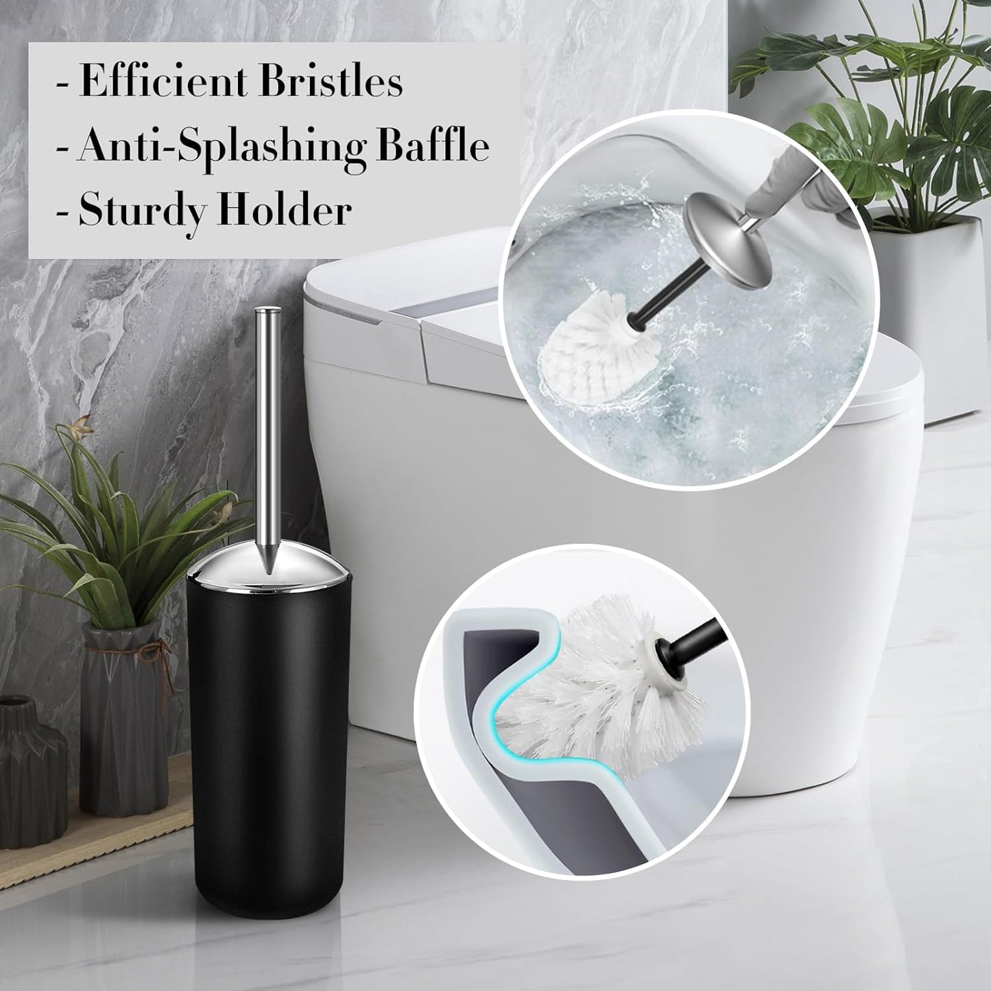 Black Bathroom Accessories Set, 10Pcs Bathroom Accessory Set with Trash Can, Soap Dispenser and Toothbrush Holder, Soap Dish, Cotton Ball & Qtip Holder, Toilet Brush Holder, Tissue Box Cover