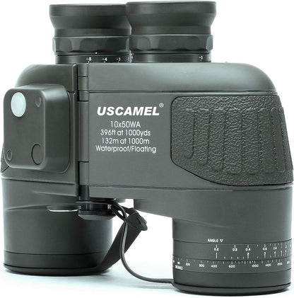 USCAMEL 10X50 Marine Binoculars for Adults, IPX7 Waterproof Binoculars with Illuminated Compass & Rangefinder, BAK4 Prism, Fully Multi-Coated, for Sailing, Boating, Fishing & Outdoor Use