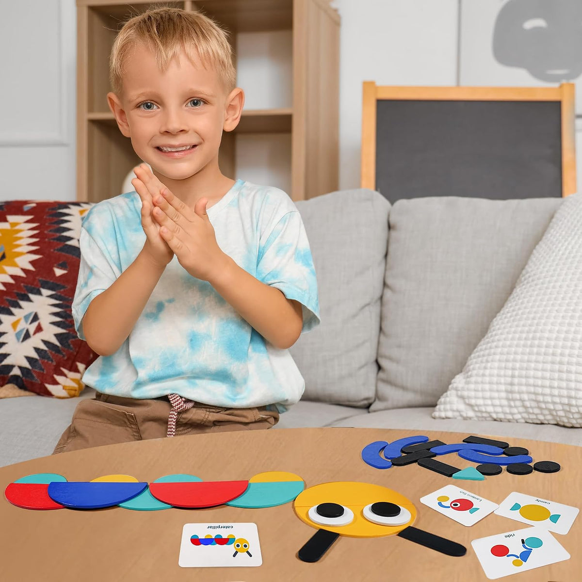 LiKee Wooden Shape Puzzle, 36 Wooden Shape Pieces & 60 Pattern Cards, Montessori Educational Toy for Kids 3+, Animal & Vehicle Designs with Storage Box