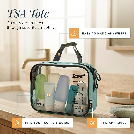 TRIPPED Travel Gear 3-Piece Travel Toiletry Bag Set Includes Hanging Toiletry Bag, 311 TSA Liquid Bag, and Accessory Organizer Pouch with Lightweight Ripstop Construction