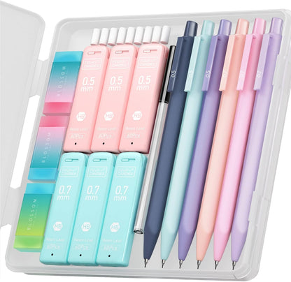 Four Candies Cute Mechanical Pencil Set, 6-Pack 0.5/0.7mm with Lead Refills and Erasers, Multicolor