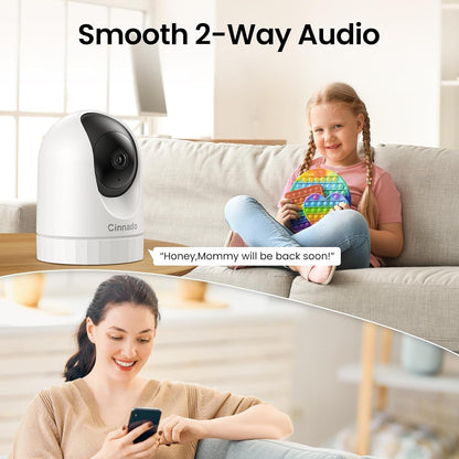 Cinnado D1 2K Indoor Security Camera, 360° Pan & Tilt Wi-Fi Camera for Pet, Dog & Baby Monitoring, Two-Way Audio, Motion Detection, Night Vision, Alexa & Google Assistant Compatible, 1-Pack