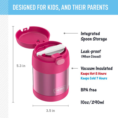 THERMOS FUNTAINER Kids Food Jar with Spoon, 10 oz, Pink